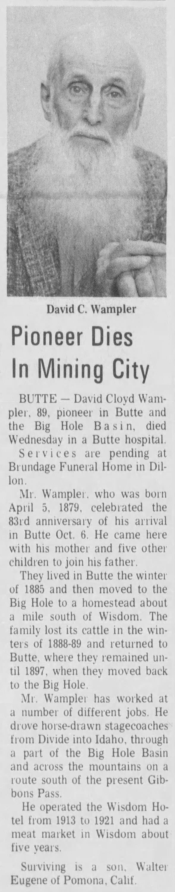 David Cloyd Wampler - Obituary